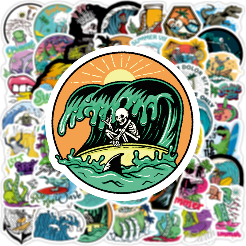 50pcs Funny Summer Skull Surfing Stickers Beach Travel Graffiti Kids Toy Skateboard car Motorcycle Bicycle Sticker Decals Wholesale