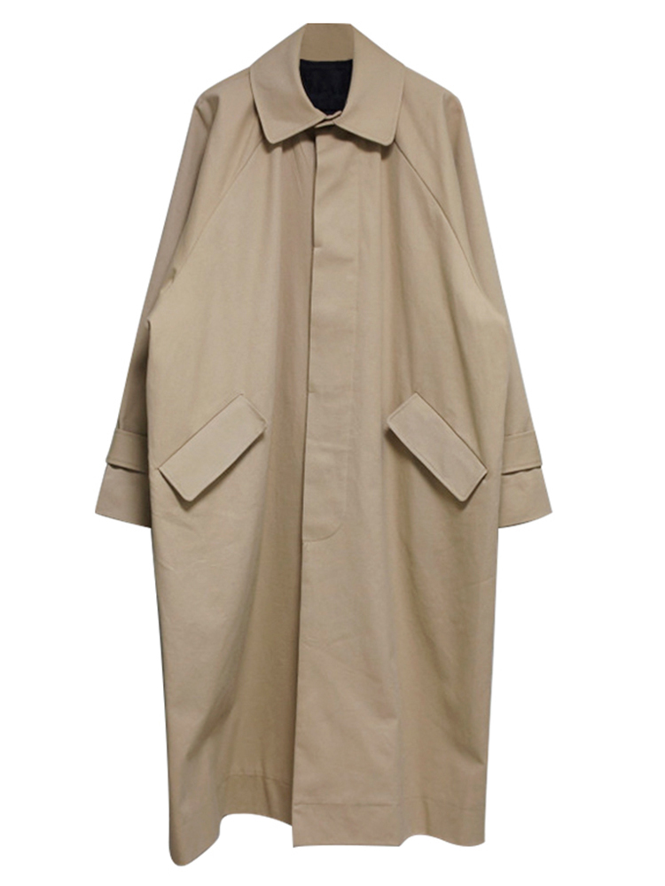 Men's Wool Blends Mauroicardi Spring Autumn Long Oversized Black Khaki Trench Coat Men Raglan Sleeve Single Breasted Loose Casual Korean Fashion 