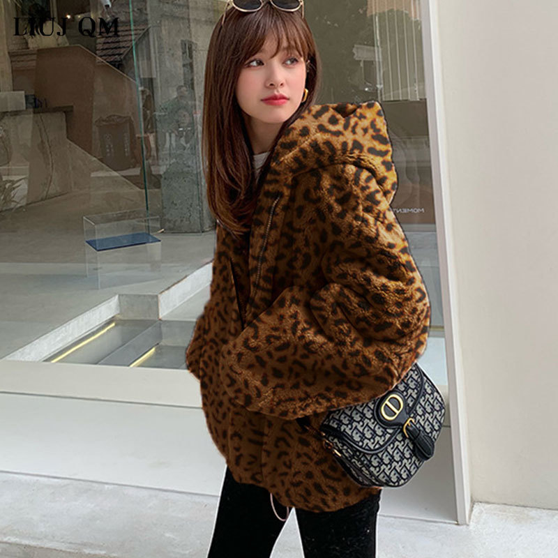 Womens Fur Faux Oversize Parkas Winter Jacket Female Loose Rabbit Zip Hooded Thicken Short Coat Thick ry Warm 220927