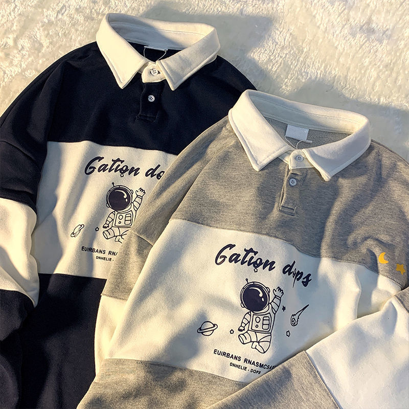 Women's Hoodies Sweatshirts Retro polo collar letter long sleeve Tshirt women's printed oversized Sweatshirt Korean cute girl college style 