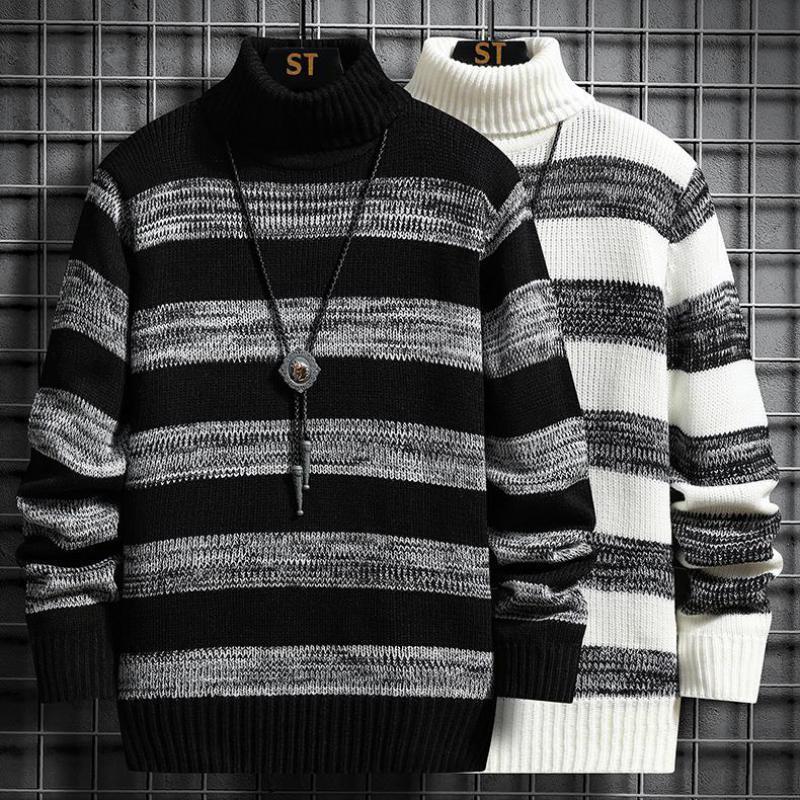 Men's Sweaters Stretwear Casual Men's Sweater HighNeck Striped Slim Fit Knittwear 2023 Spring Mens Sweaters Pullovers Men Pull Homme M3XL 22