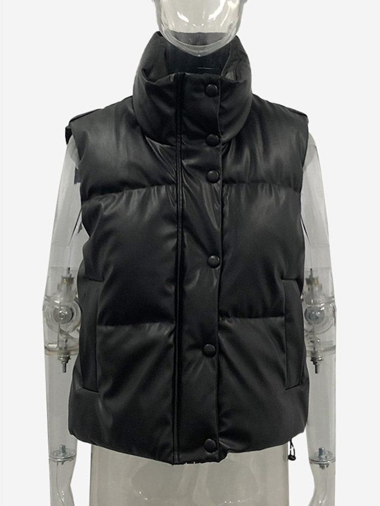 Women's Vests Elina Black Stand Collar Fashion Zipper PU Leather Coats Elegant Autumn Winter Short Female Ladies IAC 220928