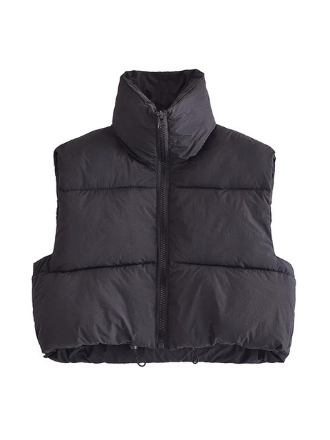 Women's Vests TRAF Women Fashion Adjustable Hem Zip-up Crop Padded Waistcoat Vintage High Neck Sleeveless Female Outerwear Chic Vest Tops 220928