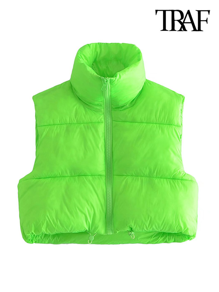 Women's Vests TRAF Women Fashion Adjustable Hem Zip-up Crop Padded Waistcoat Vintage High Neck Sleeveless Female Outerwear Chic Vest Tops 220928