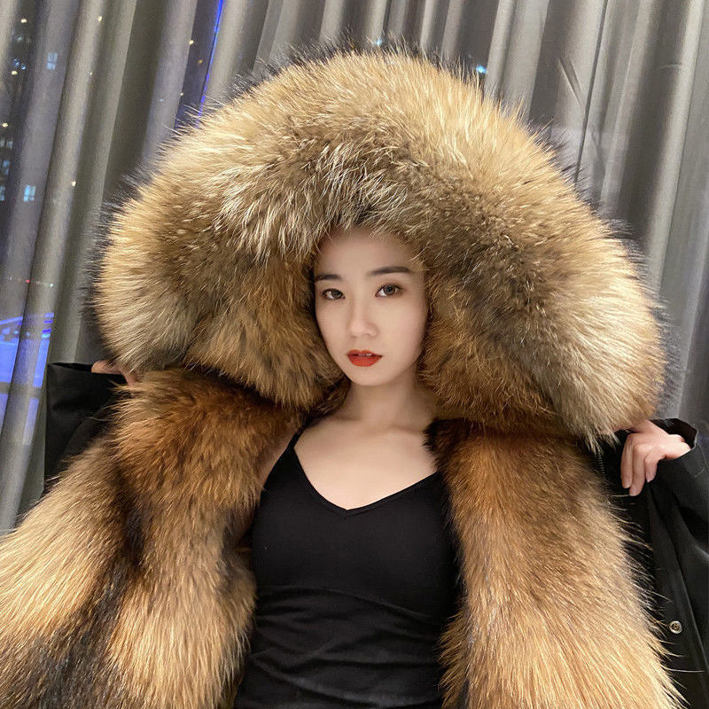 Women's Fur Faux Coat Loose OverCoat Thick Warm Female Plush Coats Hair Inner Liner Detachable Collar Long Parkas Jacket 220928