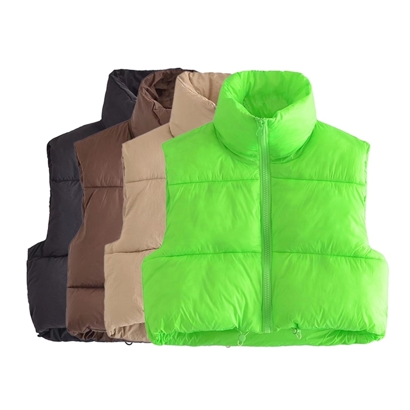 Women's Vests TRAF Women Fashion Adjustable Hem Zip-up Crop Padded Waistcoat Vintage High Neck Sleeveless Female Outerwear Chic Vest Tops 220928