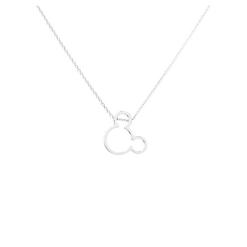 10PCS Cute Cartoon Character Mouse Head Face Necklaces Stainless Steel Hollow Outline Animal Pendant for Kids Child Minimalist Choker