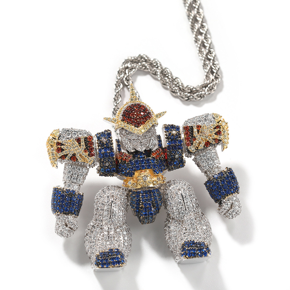 Hip Hop 3D Dragon Warrior Pendant Necklace TopBling Zirconia Real Gold Plated Boy Mens Jewelry