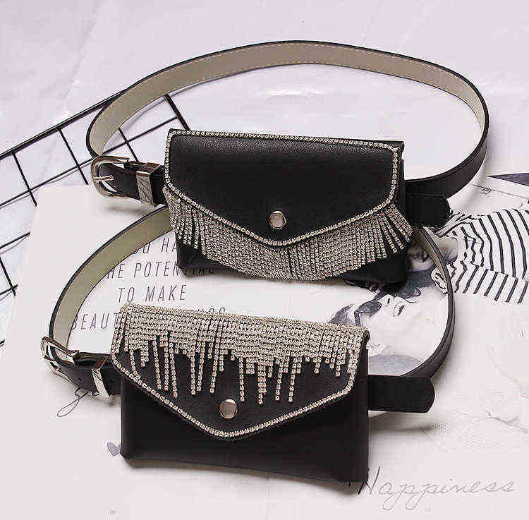 belt bags Blinkbling Sparkling Rhinestone Tassel Concealed Buckle Pu Leather Waist Bag Belt Women s Fashion Trend Ab 220723