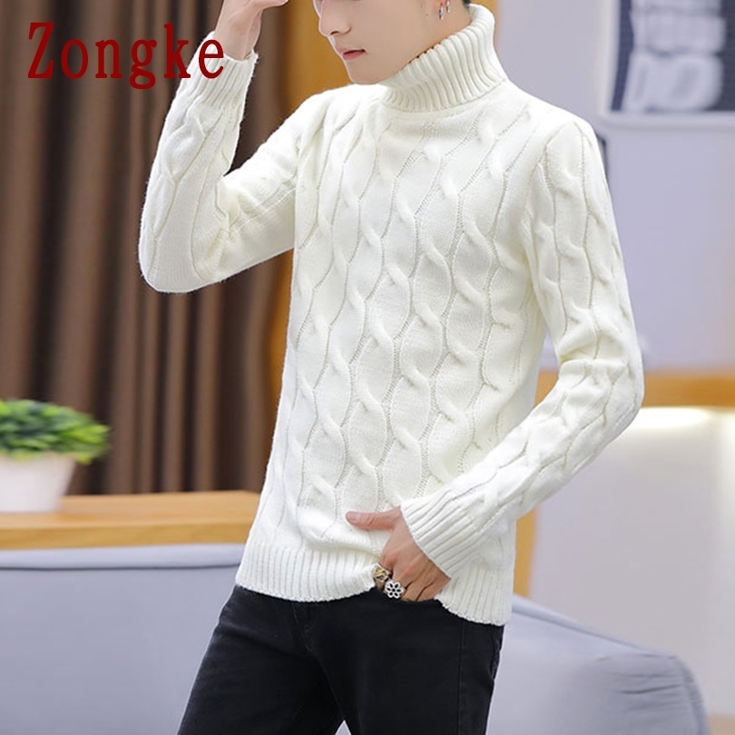 Men's Sweaters Zongke White Turtleneck Men Clothes Winter Sweater Men Coats Solid Striped Pullover Mens Turtleneck M2XL Spring 220928