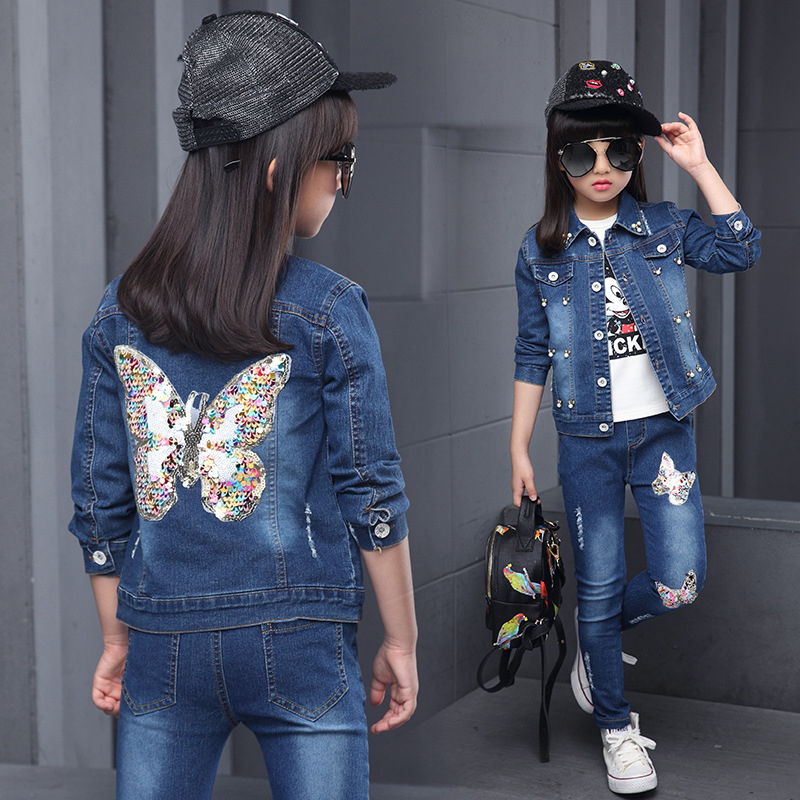 Jackets Baby Girls Denim Jacket Cardigan Coat Kids Jean Outwear Butterfly Embroidery Sequins Children Clothing Spring Clothes 220928