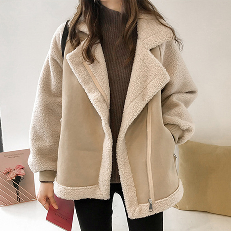 Womens Fur Faux Women Winter Suede Jackets Coat Thicken Warm Lambs Wool Teddy Coats Ladies Loose Oversized Outwear Tops Woman Jacket 220928