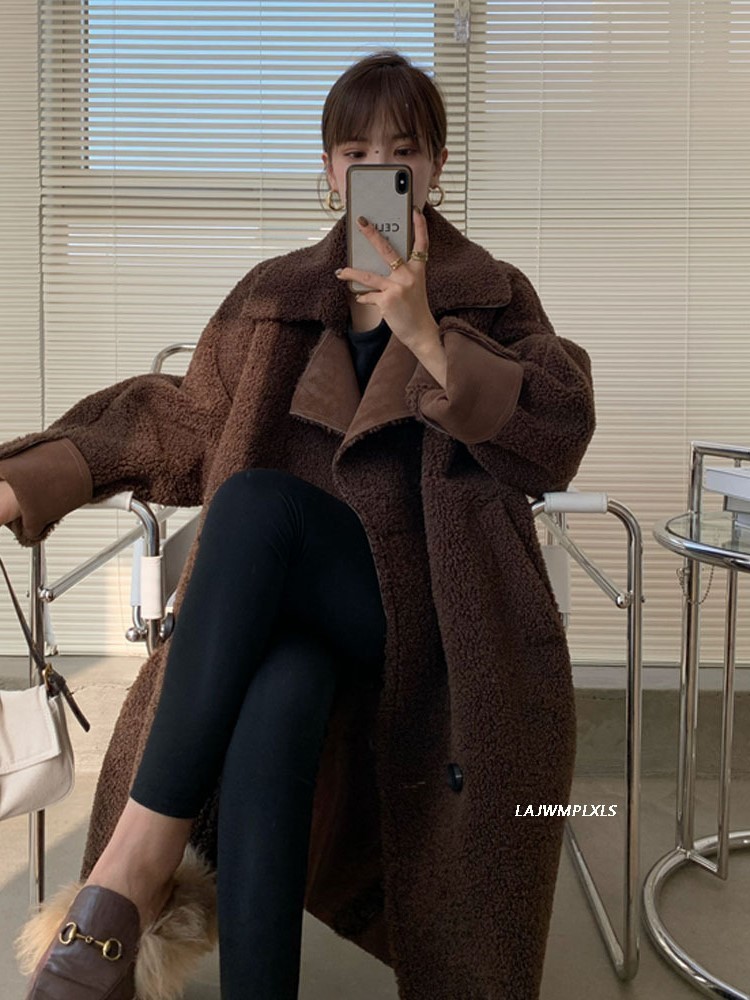 Women's Fur Faux Luck A Winter Women Wool Coats Lady Elegant Double Breasted Warm Shearling Female Korean Lamb Outwears 220928