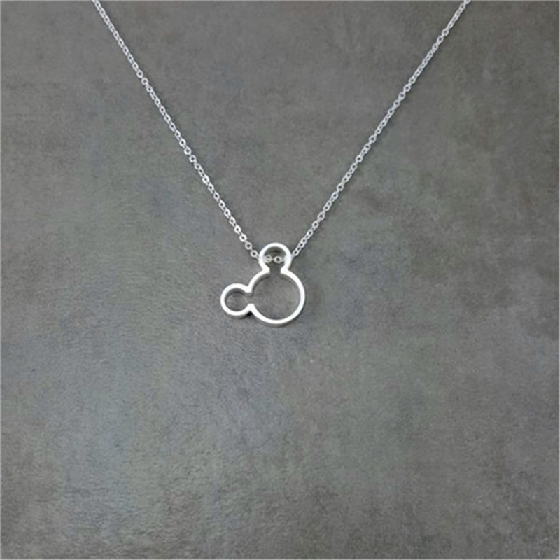 30PCS Cute Cartoon Character Mouse Head Face Necklaces Stainless Steel Hollow Outline Animal Pendant for Kids Child Minimalist Choker