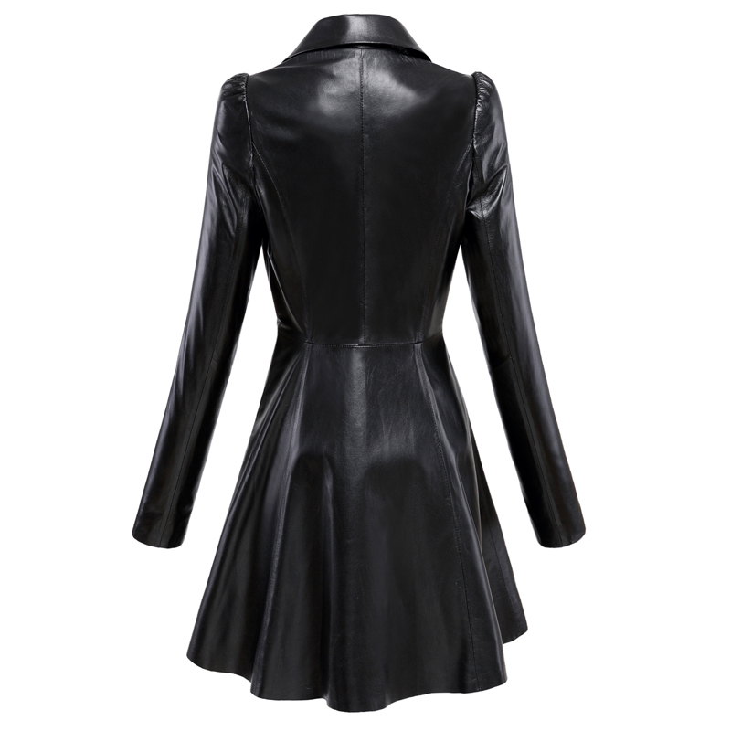 Women's Leather Faux Nerazzurri Fit and flare faux leather coat notched lapel long sleeve puff Skirted Black Elegant blazer slim fit 220928