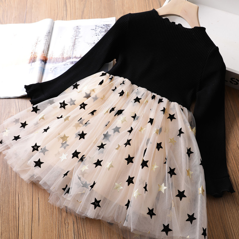 Girl's Dresses Girl Long Sleeve Kids Spring Summer Sequins Star Tutu Party Birthday Wedding Vestidos Girls Daily Wear Holiday 220927