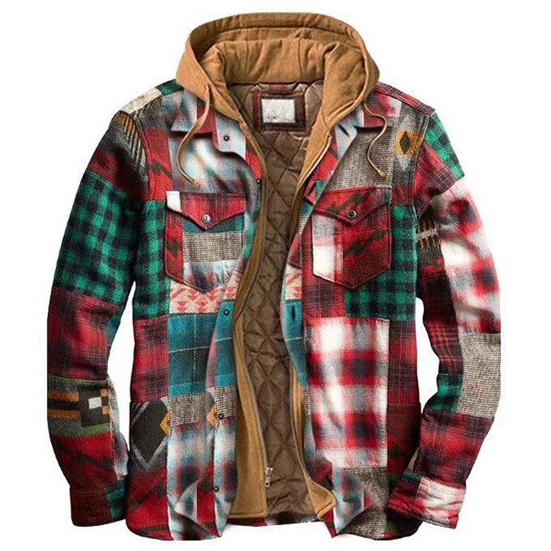 Mens Jackets Autumn Winter Jacket Harajuku Plaid Hooded Zipper Long Sleeve Basic Casual Shirt European American Size S5XL 220928