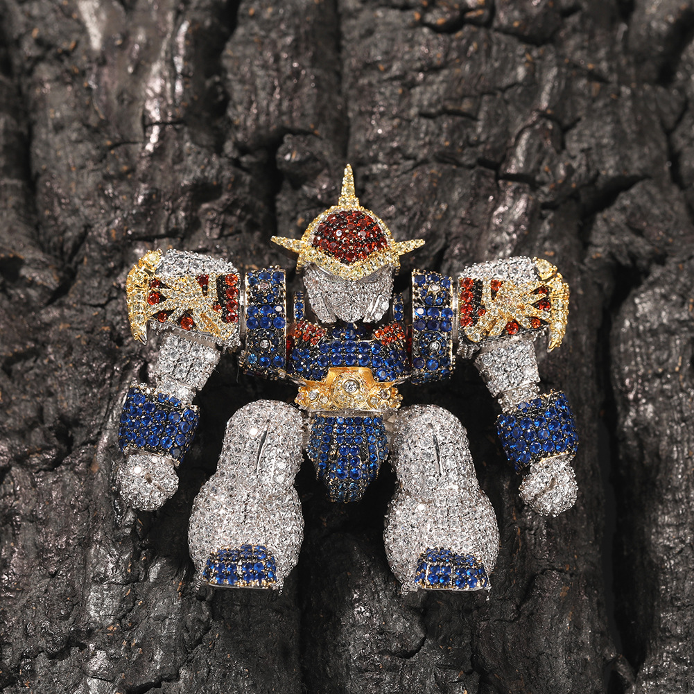 Hip Hop 3D Dragon Warrior Pendant Necklace TopBling Zirconia Real Gold Plated Boy Mens Jewelry