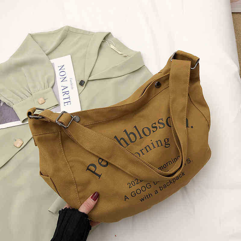 Day Packs Letter Canvas crossbody Bag Female Fashion Versatile Tote Bag Student Class Large Capacity Messenger 220826
