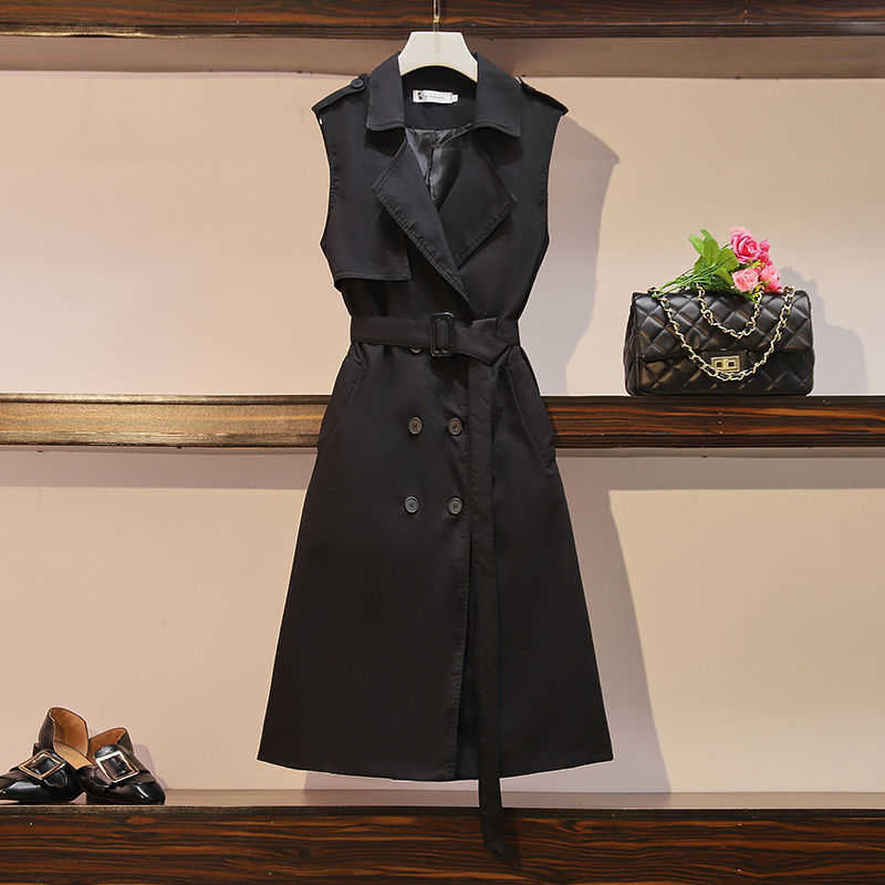 Trench Coats Woman Autumn Sleeveless Vest Trench Female Casual Long Overcoat Ladies Double Breasted Fashion Coat Trench A48 Y2209