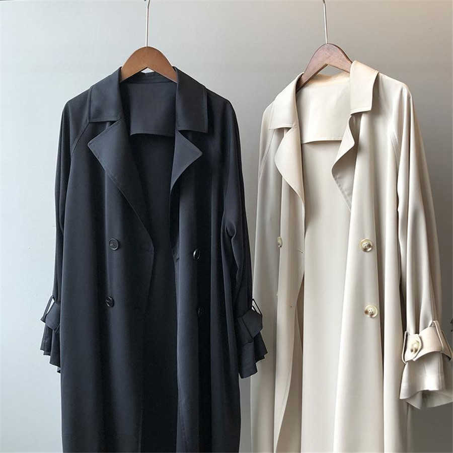Trench Coats 2022 New Loose Thin Unlined Trench Coat Women Fashion Casual Double Breasted Trend Wild Windbreaker Outerwear Spring Autumn Y2209