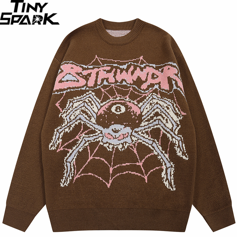 Men's Sweaters Men Sweater Streetwear Evil Spider Graphic Knitted Sweater Harajuku Pullover Casual Cotton Sweater Black Hip Hop Hipster 220928