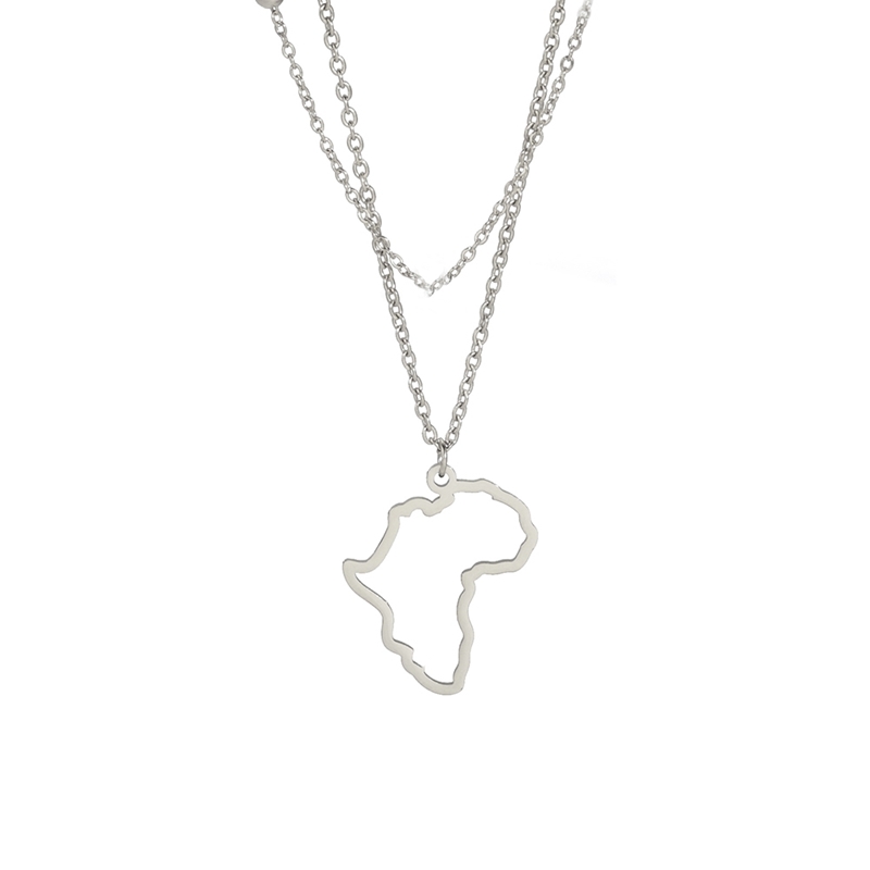 Small Hollow South Africa Map Necklace Stainless Steel Outline African Continent Pendant Collar Choker Women Minimalist Hometown Country Clavicle Jewe