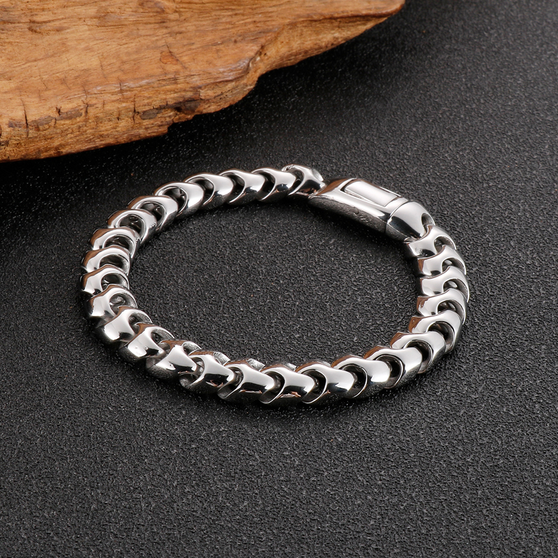 9mm 8.5inch Silver Casting Bone Chain Link Bracelet Bangle For Mens Stainless Steel Jewelry Chain Father Gifts