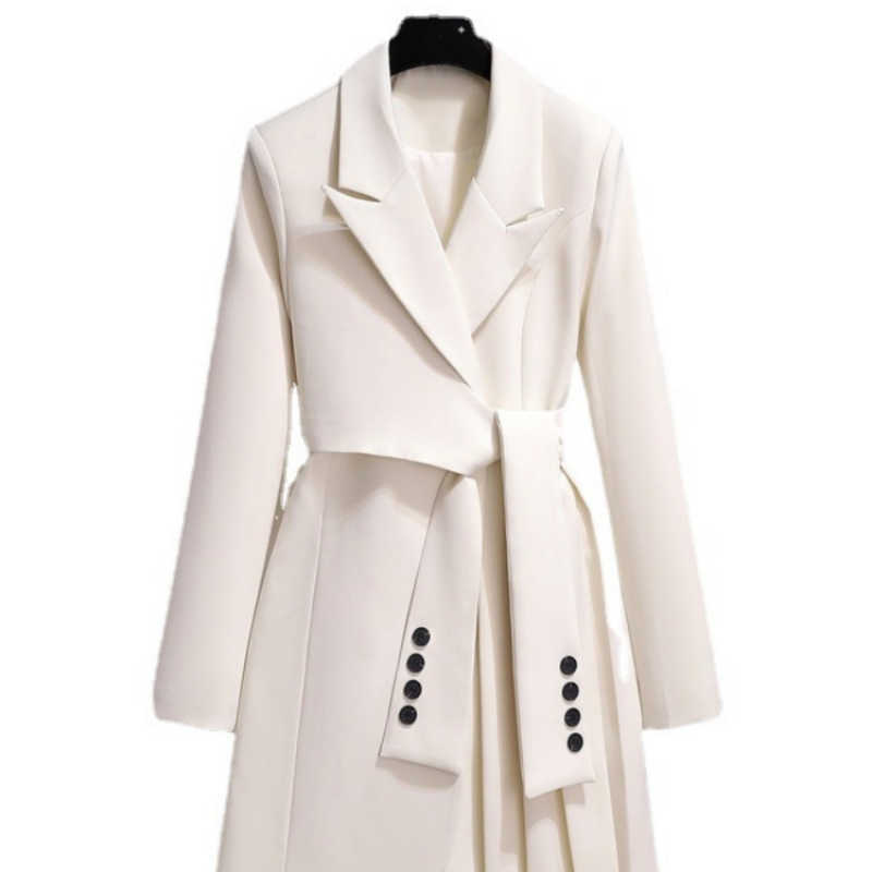 Trench Coats EVLOOKS Suit Dress Mid-length Jacket Style Waist Slimming Design Casual Loose Pleated Trench Coat New Women Autum Winter 2022 Y2209