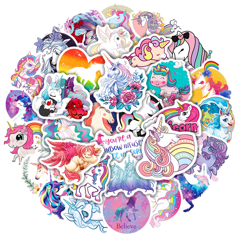 50PCS Cute cartoon Unicorn stickers Rainbow Graffiti Kids Toy Skateboard car Motorcycle Bicycle Sticker Decals Wholesale