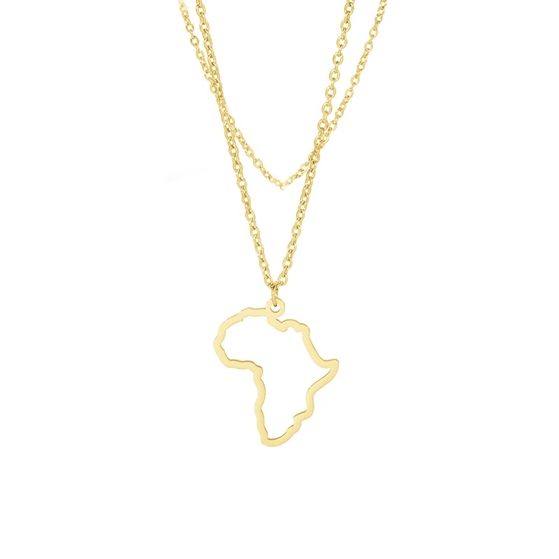 Small Hollow South Africa Map Necklace Stainless Steel Outline African Continent Pendant Collar Choker Women Minimalist Hometown Country Clavicle Jewe
