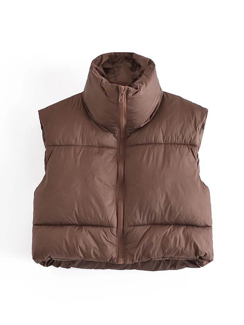 Women's Vests TRAF Women Fashion Adjustable Hem Zip-up Crop Padded Waistcoat Vintage High Neck Sleeveless Female Outerwear Chic Vest Tops 220928