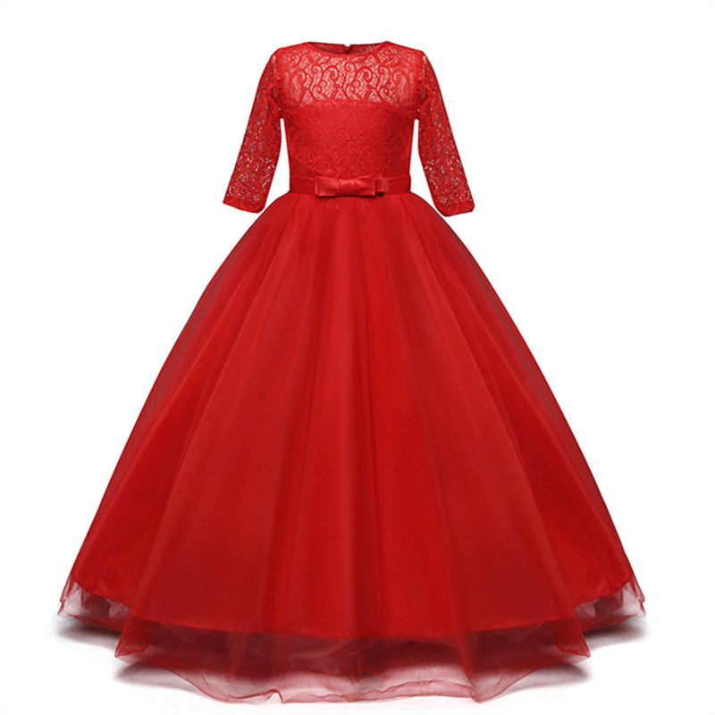 Girl's Dresses Flower Girl Wedding Banquet Lace Long For Kids Elegant Puffy Bow Birthday Party Pageant Ball Gown Formal 220927