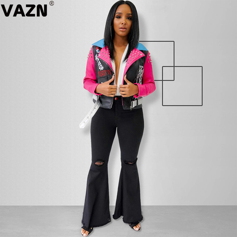Women's Leather Faux Leather VAZN High-end Age Reduction Leather Outwears Free Sexy Fashion Full Sleeve Wild Joker Slim Women Short Energy Outwea