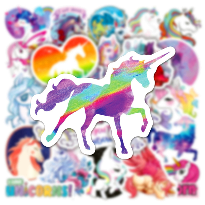 50PCS Cute cartoon Unicorn stickers Rainbow Graffiti Kids Toy Skateboard car Motorcycle Bicycle Sticker Decals Wholesale