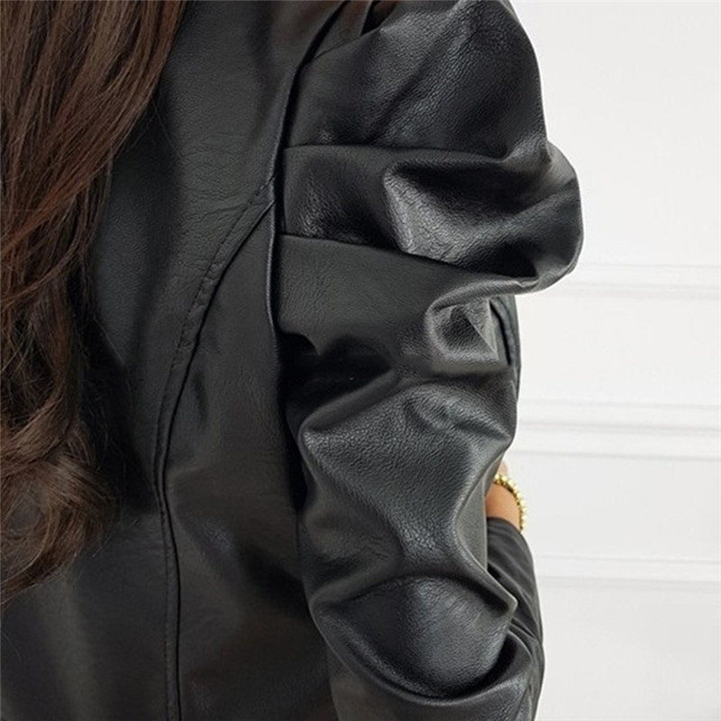 Women's Leather Faux Fashion PU Coats Jackets Women Ruched Long Sleeve Slim Zipper Outwear Tops Female Ladies Office Lady Street Clothes Fall 220