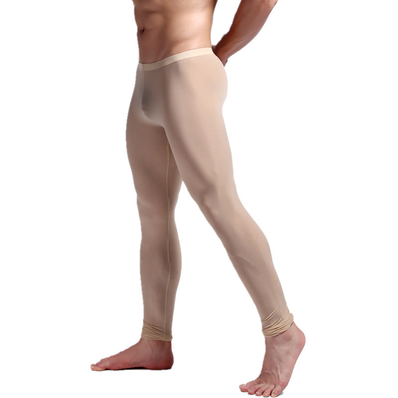 Men's Thermal Underwear Sexy Mens Sleep Bottoms Ice Silk Ultrathin Transparent Thermal Pants Cool Leggings Men Long Johns Lounge Tight Pants Unde