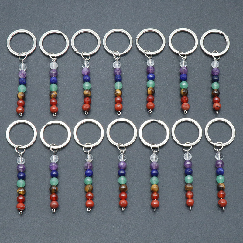 Natural Stone Key Rings Chains Quartz Amethyst Agate Chakra Beads Keychains Healing Crystal Keyrings for Women Men