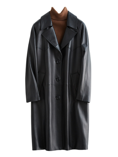 Women's Leather Faux Lautaro Spring Autumn Black Oversized Trench Coat for Women Raglan Sleeve Lapel Loose Casual Stylish Korean Fashion 220928