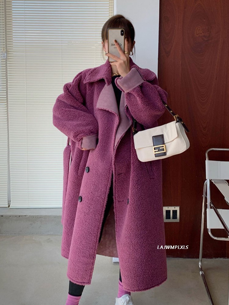 Women's Fur Faux Luck A Winter Women Wool Coats Lady Elegant Double Breasted Warm Shearling Female Korean Lamb Outwears 220928