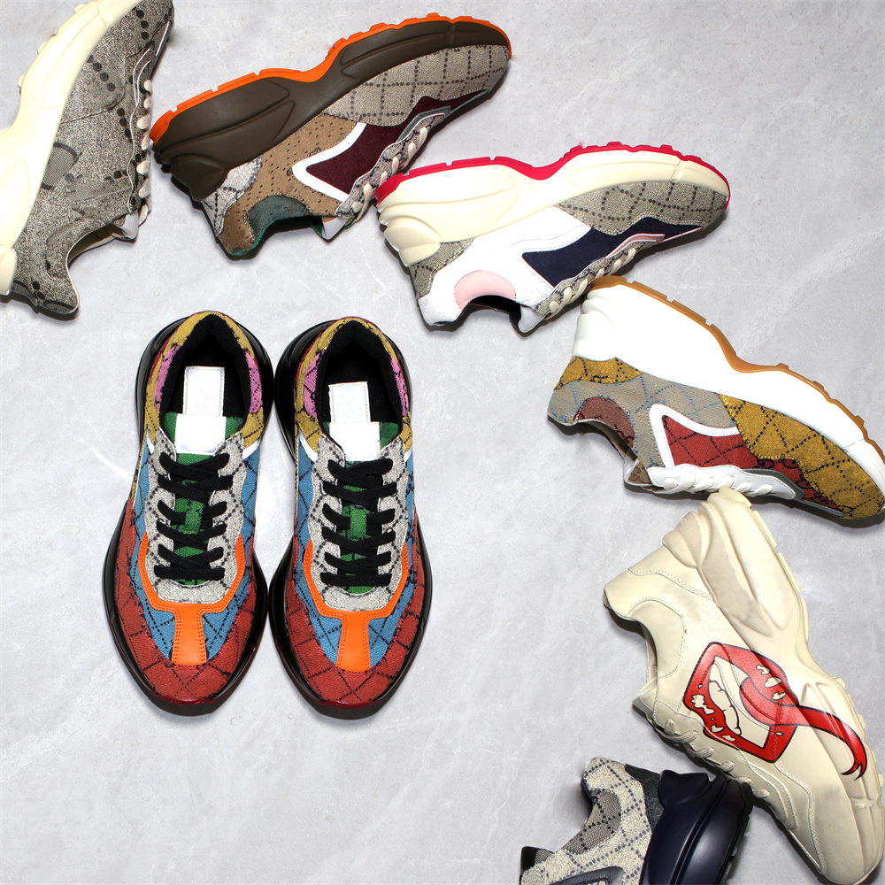 Designer sneakers Rhyton Platform shoes Men Women Vintage Daddy Sneaker Luxury Brand Lady Running Trainers Chaussures Multicolor Shoes