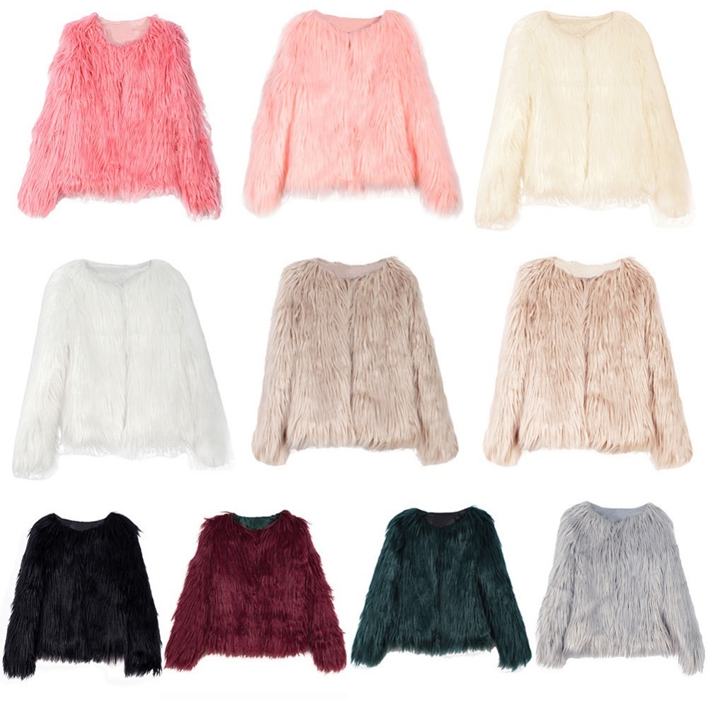 Women's Fur Faux Fashion ry Coat Women Fluffy Warm Long Sleeve Female Outerwear Autumn Winter Jacket Hairy Collarless Overcoat 220928