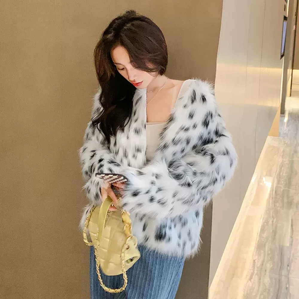Womens Fur Faux Leopard Print Jacket Thickened Coats Short Fashion Street Korean Version Winter 220927