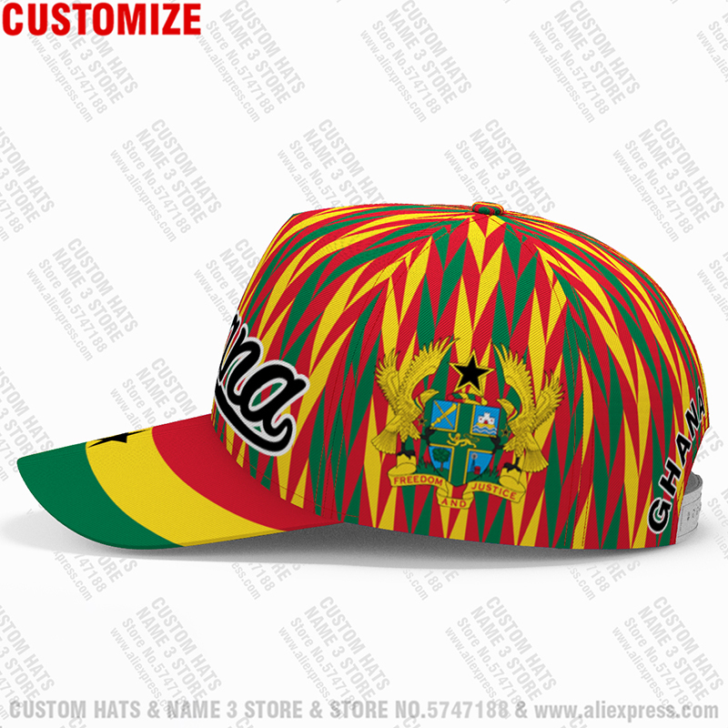 Ball Caps Ghana Baseball Cap Free Custom Made Name Team Game Gh Peaked Hats Gha Country Travel Republic Nation Flag Ghanaian Headgear 220928