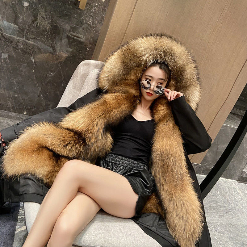 Women's Fur Faux Coat Loose OverCoat Thick Warm Female Plush Coats Hair Inner Liner Detachable Collar Long Parkas Jacket 220928