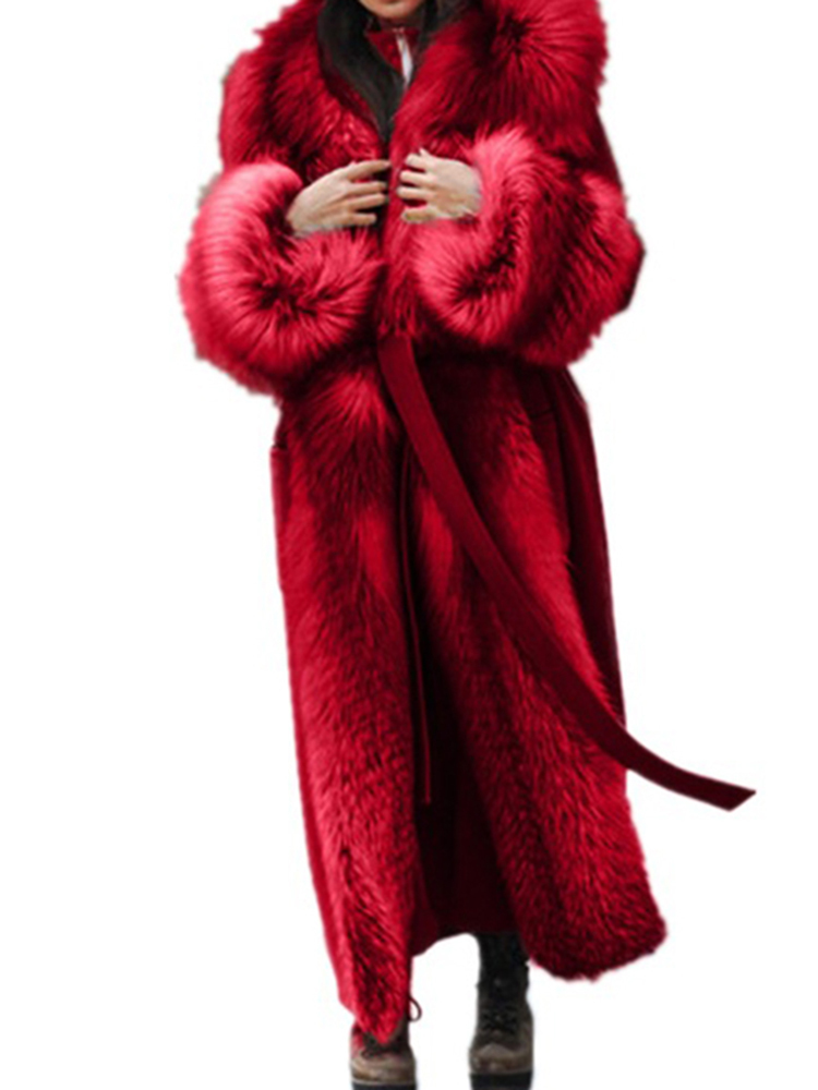 Womens Fur Faux LGRQ Autumn Solid Loose Thicken Warm Jacket Lapel Long Sleeve Overcoat Female Fashion 19D4238 220927