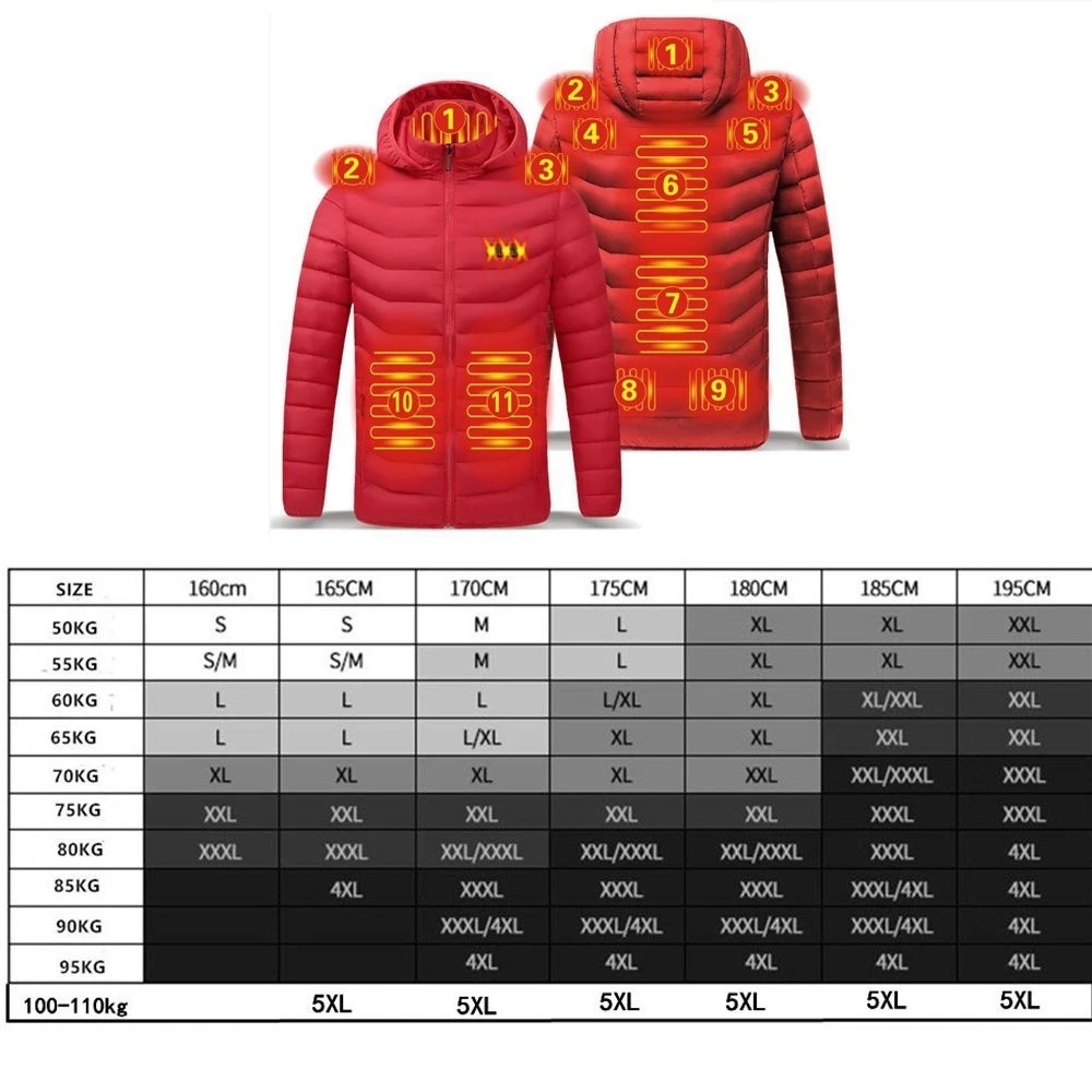 Mens Down Parkas Men Heated Jackets Outdoor Coat USB Electric Battery Long Sleeves Heating Hooded Warm Winter Thermal Clothing 220928