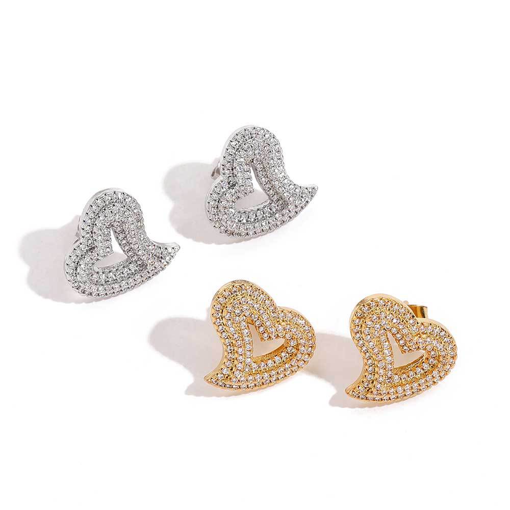 Charm Heart Stud Earrings Jewelry 18K Real Gold Plated Prevent Allergies S925 Needle Jewelry