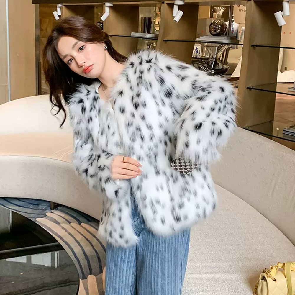 Womens Fur Faux Leopard Print Jacket Thickened Coats Short Fashion Street Korean Version Winter 220927