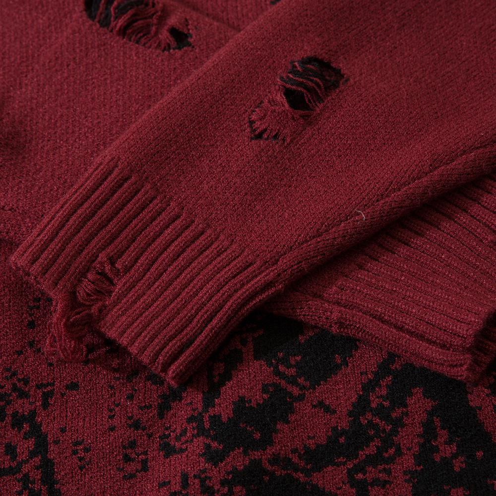 Men's Sweaters Send Necklace Ripped Oversized Sweaters Frayed Knitted Harajuku Winter Tops Black Gothic Men Y2k Grunge Women Red Sweater 220928